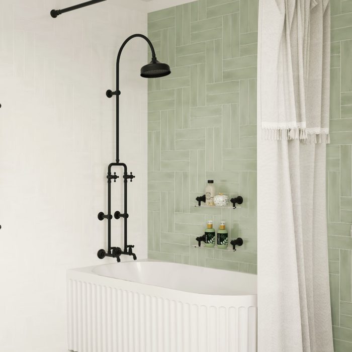 Lillian Exposed Rail Shower & Bath Set, Matte Black