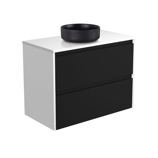 REBA Black CRYSTAL AMATO 900 Matte Black Vanity Matte White Panels Wall Hung NTH