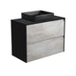 LUCIANA MB BLACK SPARKLE AMATO 900 INDUSTRIAL Vanity Matte Black Panels Wall Hung NTH