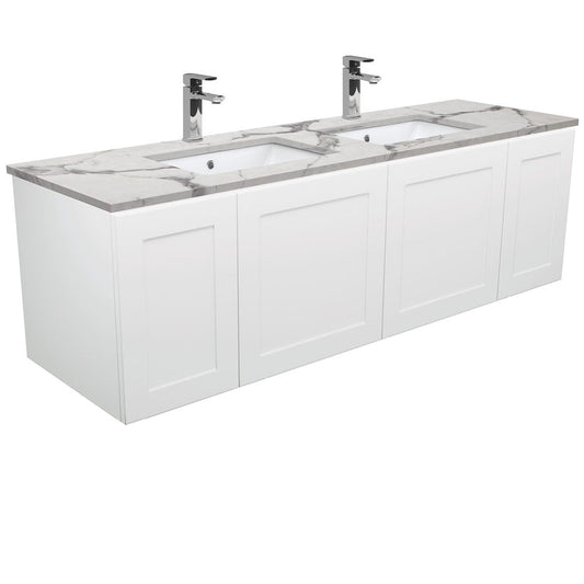 Sarah Calacatta Marble Undermount Double Bowl 1500 Mila Wall-Hung Vanity