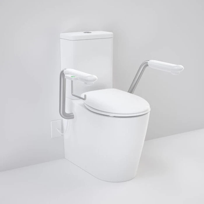 Caroma Care 660 Cleanflush WFCC Easy Height BE Suite with Nurse Call Armrests Right and Double Flap Seat - White
