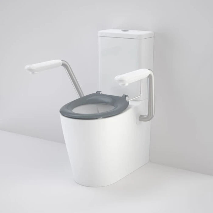 Caroma Care 660 Cleanflush WFCC Easy Height BE Suite with Armrests and Single Flap Seat (GermGard) - Anthracite Grey