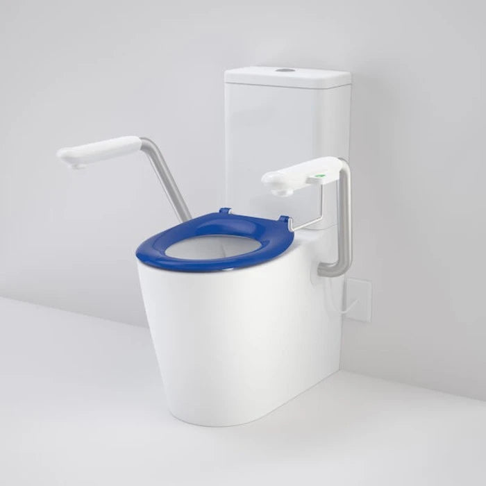 Caroma Care 660 Cleanflush WFCC Easy Height BE Suite with Nurse Call Armrests Left and Single Flap Seat - Sorrento Blue