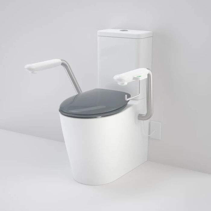 Caroma Care 660 Cleanflush WFCC Easy Height BI Suite with Nurse Call Armrest Left and Double Flap Seat - Anthracite Grey