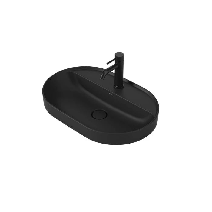 Caroma Liano II 600mm Pill Inset Basin with Tap Landing Matte Black with 1 Tap Hole