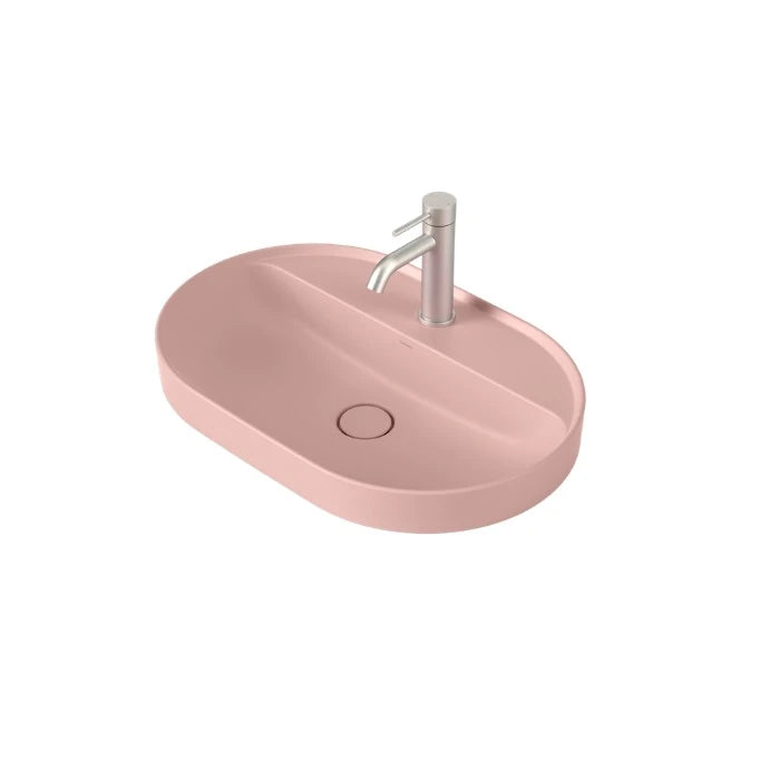 Caroma Liano II 600mm Pill Inset Basin with Tap Landing Matte Pink with 1 Tap Hole