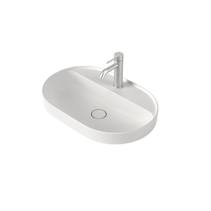 Caroma Liano II 600mm Pill Inset Basin with Tap Landing Matte White with 1 Tap Hole