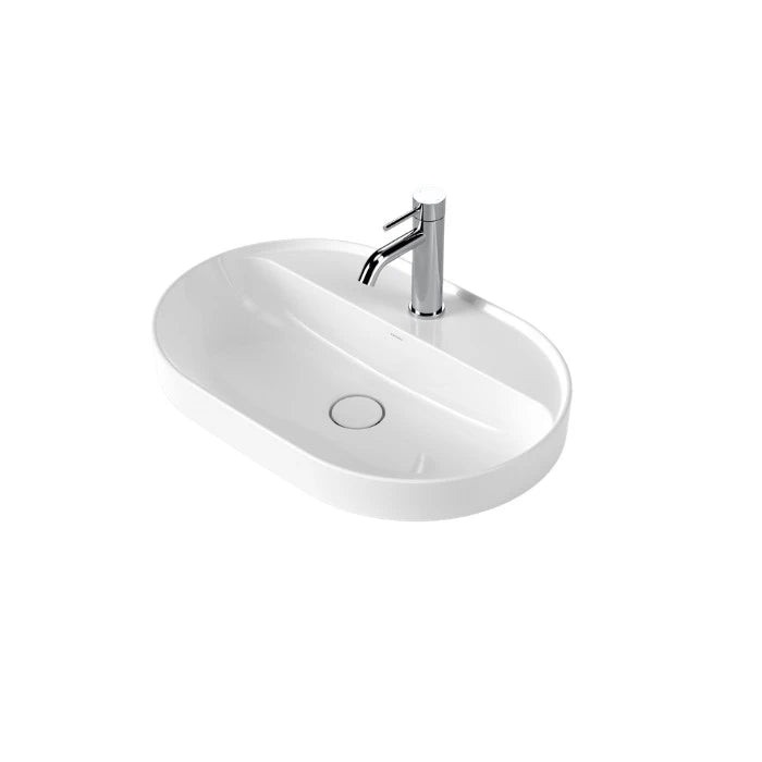 Caroma Liano II 600mm Pill Inset Basin with Tap Landing White with 1 Tap Hole