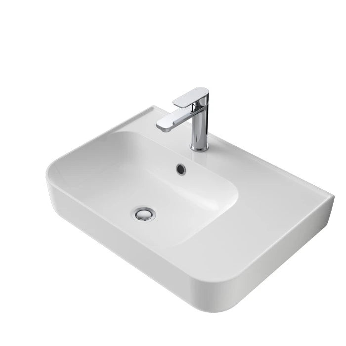 Caroma Tribute Rectangle 600 Right Hand Shelf Wall Basin 1 Taphole with Overflow White