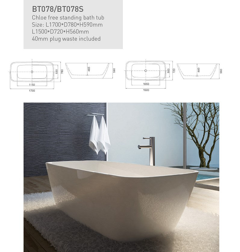 CHLOE 1500mm Free Standing Bath
