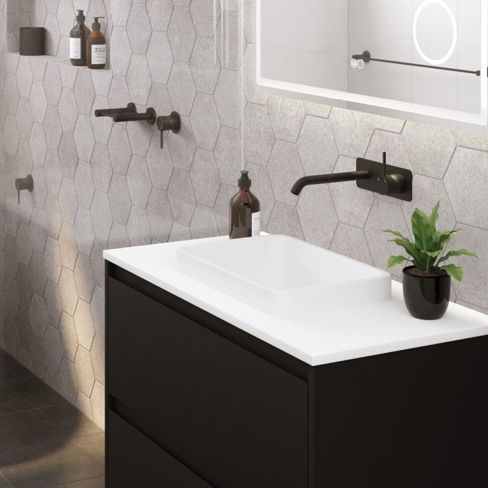 KAYA UP Basin/Bath Wall Mixer 160mm Outlet Set Matte Black Soft Square Plate