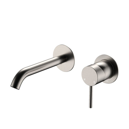 KAYA Basin/Bath Wall Mixer 160mm Outlet Set Brushed Nickel Round Plates