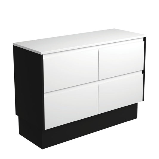 AMATO Satin White 1200 Cabinet Satin Black Panels On Kick