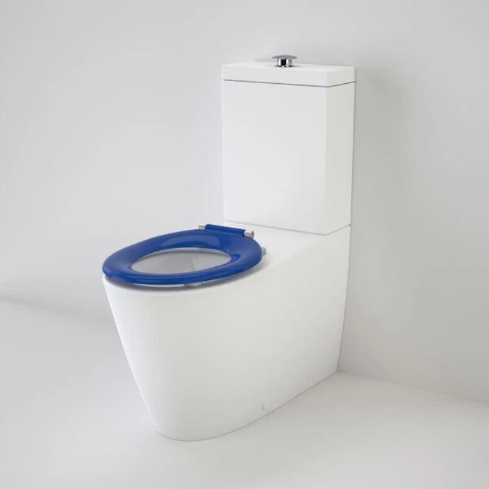 Caroma Care 800 Cleanflush Wall Faced Toilet Suite with Pedigree II Care Single Flap Seat - with GermGard - Sorrento Blue