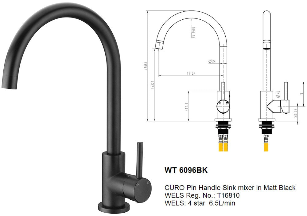 JESS Goose Neck Sink Mixer in Matte Black