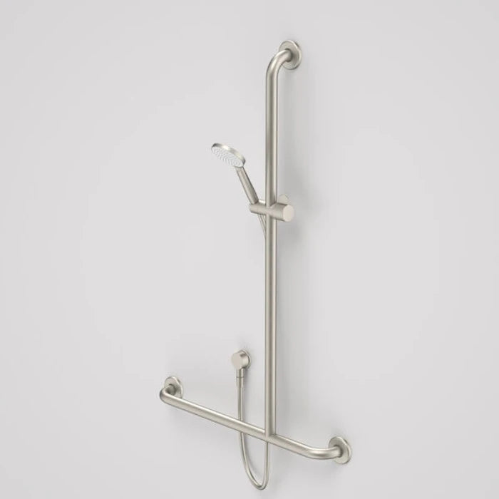 Caroma Care Support Shower Set with Inverted T Rail - Brushed Nickel
