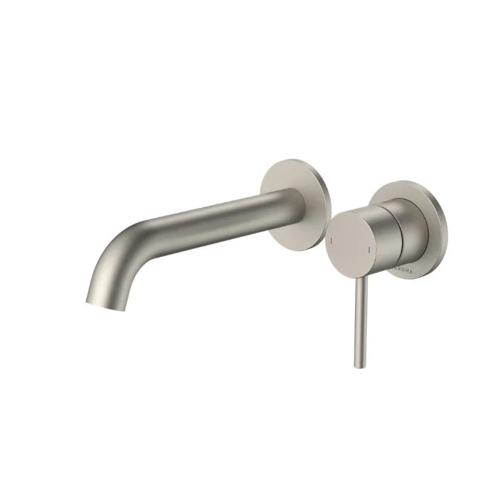 Caroma Liano II 175mm Wall Basin/Bath Mixer and Outlet Lead Free Brushed Nickel