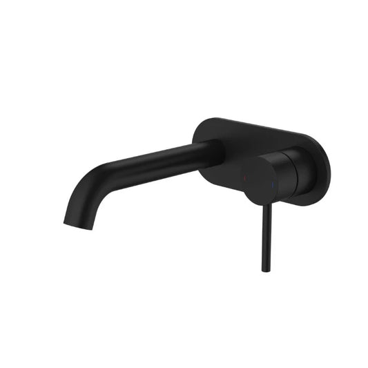 Caroma Liano II 175mm Wall Basin/Bath Mixer and Outlet Rounded Plate Lead Free Matte Black