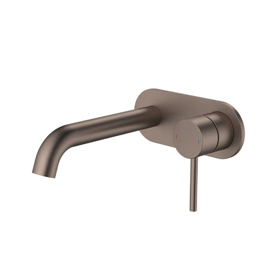 Caroma Liano II 175mm Wall Basin/Bath Mixer and Outlet Rounded Plate Lead Free Brushed Bronze