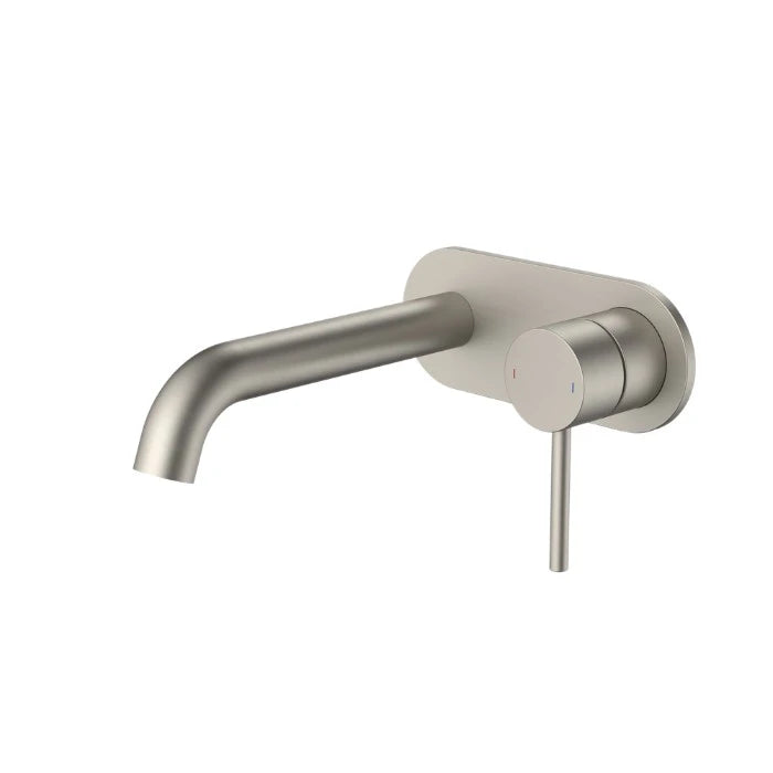 Caroma Liano II 175mm Wall Basin/Bath Mixer and Outlet Rounded Plate Lead Free Brushed Nickel