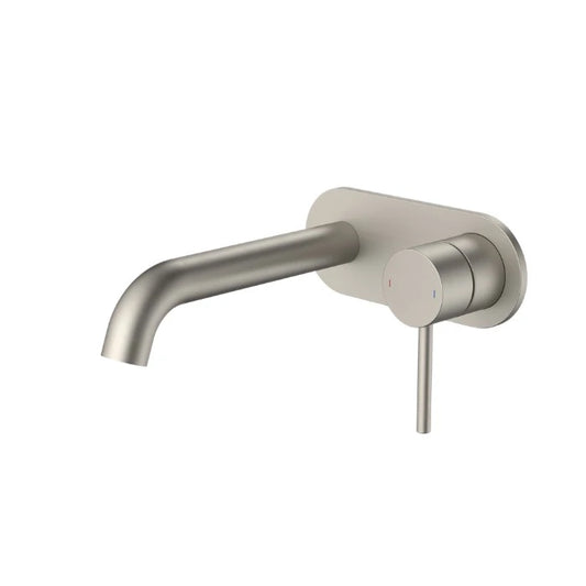 Caroma Liano II 175mm Wall Basin/Bath Mixer and Outlet Rounded Plate Lead Free Brushed Nickel