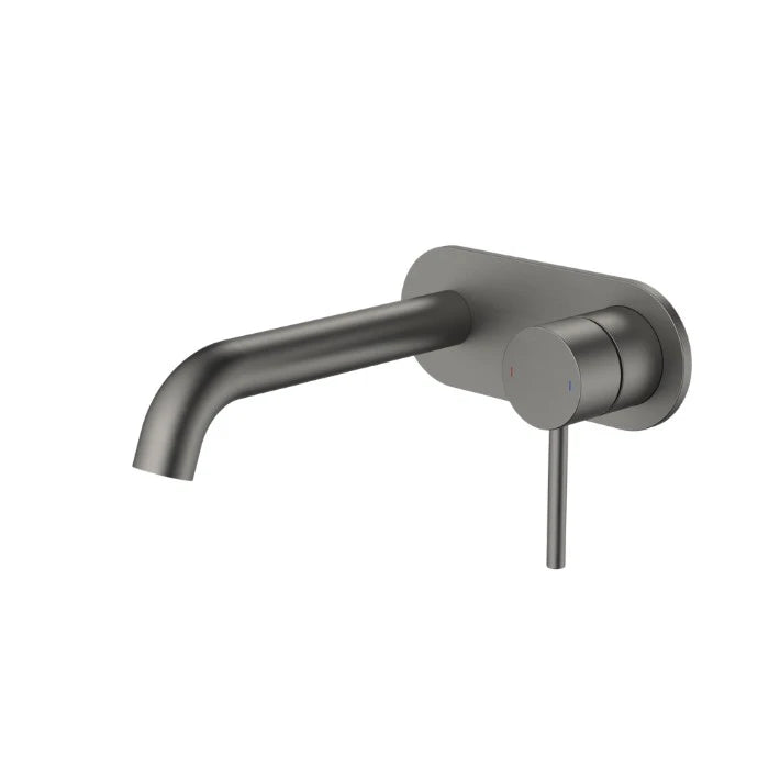 Caroma Liano II 175mm Wall Basin/Bath Mixer and Outlet Rounded Plate Lead Free Gunmetal