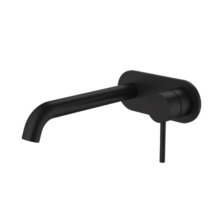 Caroma Liano II 210mm Wall Basin/Bath Mixer and Outlet Rounded Plate Lead Free Matte Black