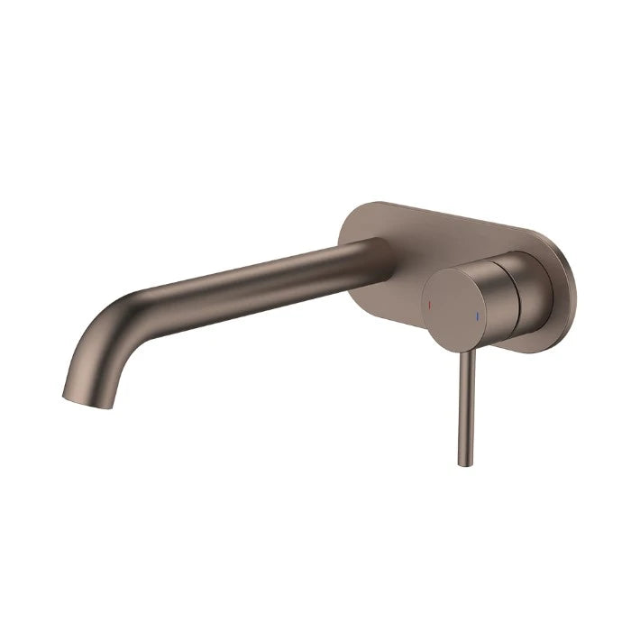 Caroma Liano II 210mm Wall Basin/Bath Mixer and Outlet Rounded Plate Lead Free Brushed Bronze