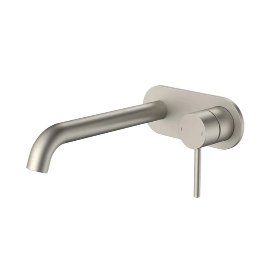 Caroma Liano II 210mm Wall Basin/Bath Mixer and Outlet Rounded Plate Lead Free Brushed Nickel