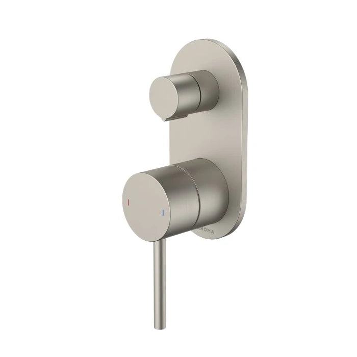 Caroma Liano II Bath Shower Mixer With Diverter and Outlet Rounded Plate Brushed Nickel