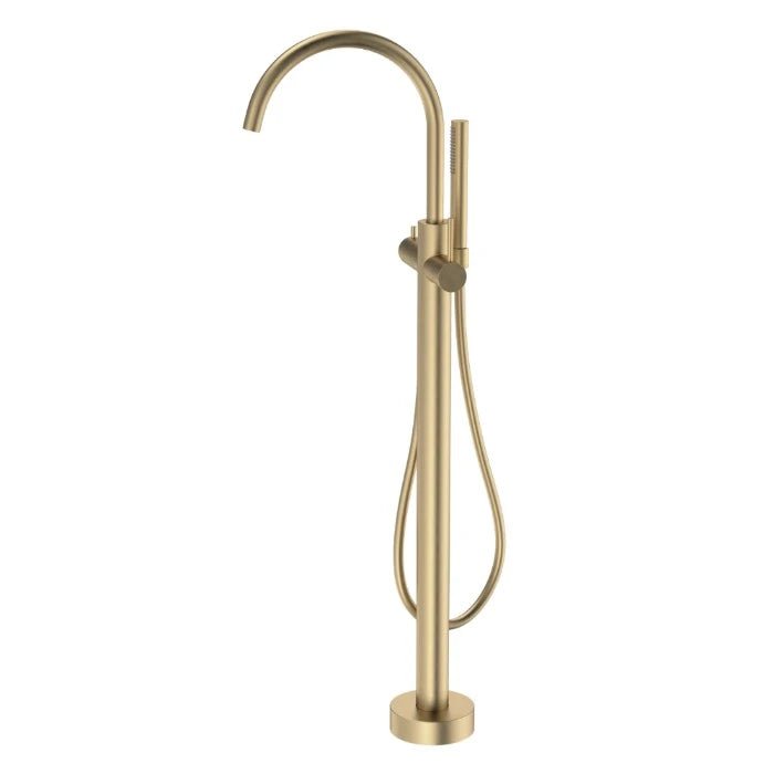 Caroma Liano II Freestanding Bath Filler with Hand Shower Sales Kit Brushed Brass