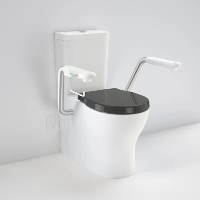 Caroma Opal Cleanflush Easy Height WFCC Suite with Nurse Call Armrests Right and Double Flap Seat - Satin Black
