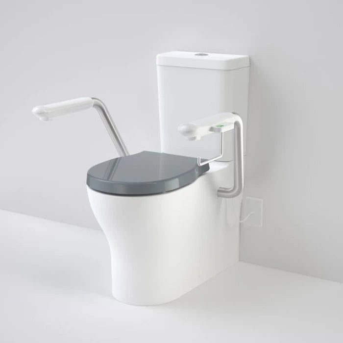 Caroma Opal Cleanflush Easy Height WFCC Suite with Nurse Call Armrests Left and Double Flap Seat - Anthracite Grey