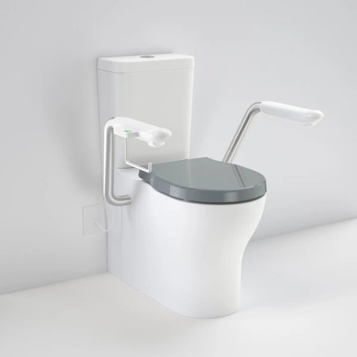 Caroma Opal Cleanflush Easy Height WFCC Suite with Nurse Call Armrests Right and Double Flap Seat - Anthracite Grey