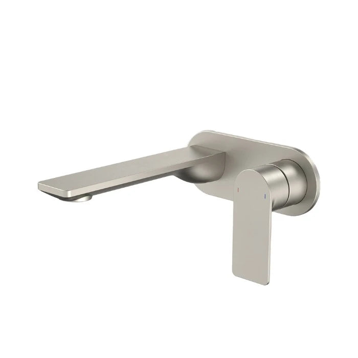 Caroma Urbane II 180mm Wall Basin/Bath Mixer and Outlet Round Plate Lead Free Brushed Nickel