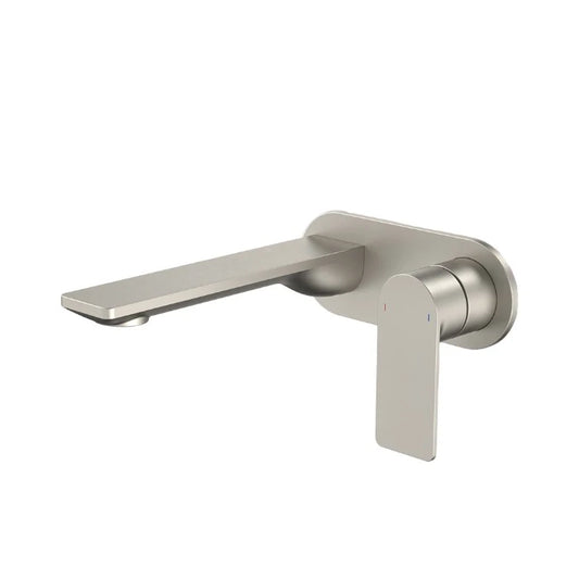 Caroma Urbane II 180mm Wall Basin/Bath Mixer and Outlet Round Plate Lead Free Brushed Nickel