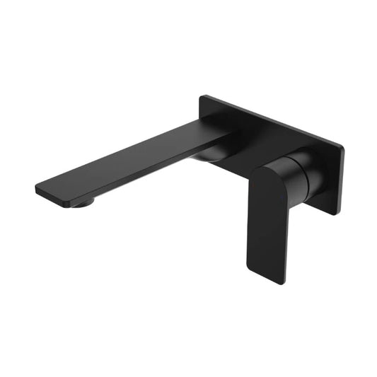 Caroma Urbane II 180mm Wall Basin/Bath Mixer and Outlet Rectangular Plate Lead Free Matte Black