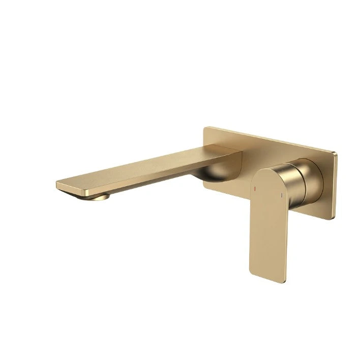Caroma Urbane II 180mm Wall Basin/Bath Mixer and Outlet Rectangular Plate Lead Free Brushed Brass