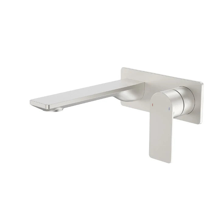 Caroma Urbane II 180mm Wall Basin/Bath Mixer and Outlet Rectangular Plate Lead Free Brushed Nickel