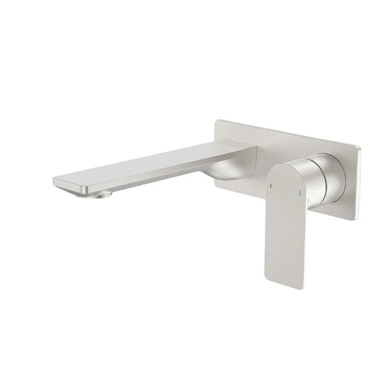 Caroma Urbane II 180mm Wall Basin/Bath Mixer and Outlet Rectangular Plate Lead Free Brushed Nickel