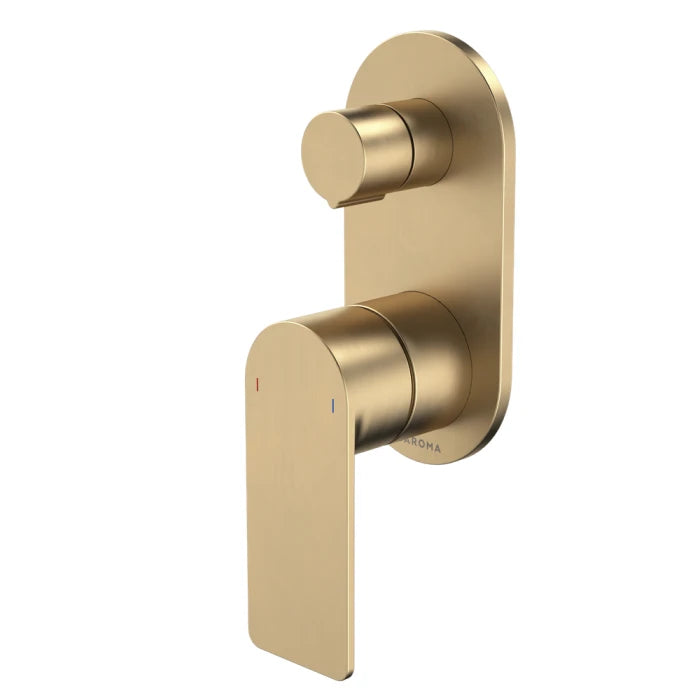 Caroma Urbane II Bath/Shower Mixer With Diverter Round Cover Plate Brushed Brass