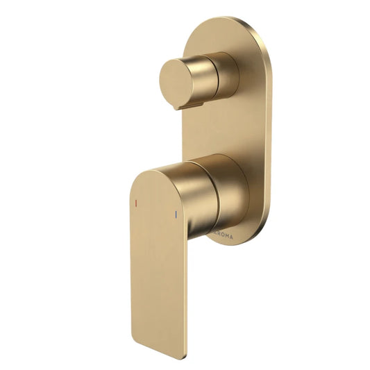 Caroma Urbane II Bath/Shower Mixer With Diverter Round Cover Plate Brushed Brass