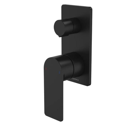 Caroma Urbane II Bath/Shower Mixer With Diverter Rectangular Cover Plate Matte Black