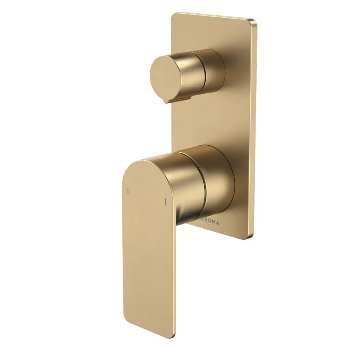 Caroma Urbane II Bath/Shower Mixer With Diverter Rectangular Cover Plate Brushed Brass