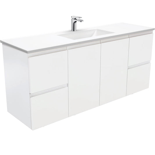 VANESSA Poly Marble 1500 Fingerpull Matte White Wall Hung Cab Single Bowl 1TH