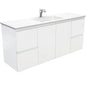 VANESSA Poly Marble 1500 Fingerpull Matte White Wall Hung Cab Single Bowl 1TH