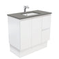 Sarah Dove Grey Undermount 900 Fingerpull Satin White Vanity on Kick