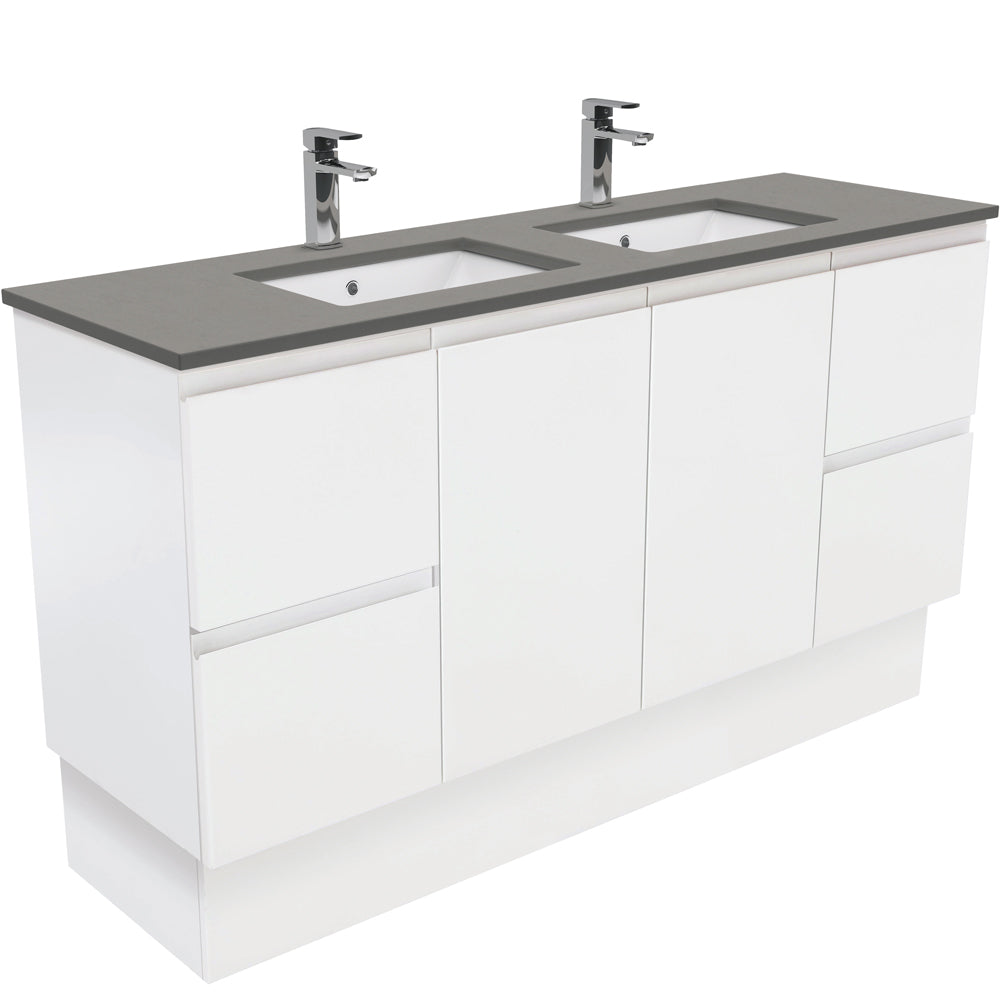 SARAH DOVE GREY 1500 Fingerpull Matte White Cab on Kick Double Bowl 1TH
