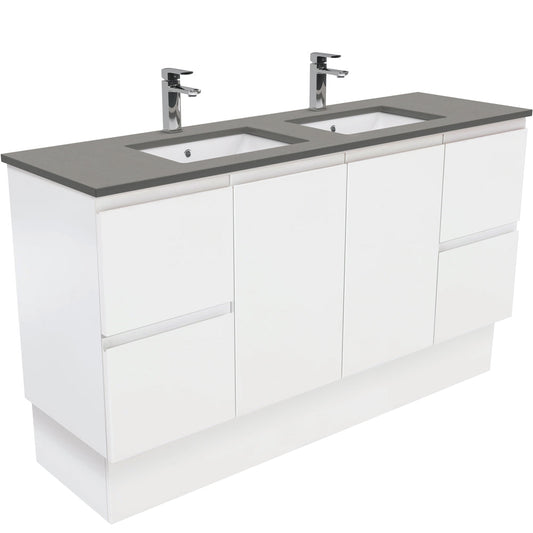 SARAH DOVE GREY 1500 Fingerpull Matte White Cab on Kick Double Bowl 1TH