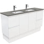 SARAH DOVE GREY 1500 Fingerpull Matte White Cab on Kick Double Bowl 1TH